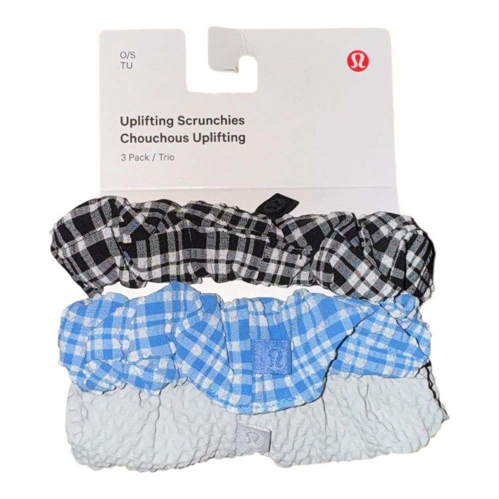 Lululemon Uplifting Scrunchie 3-Pack Black Pool Party Vapor Grey NWT